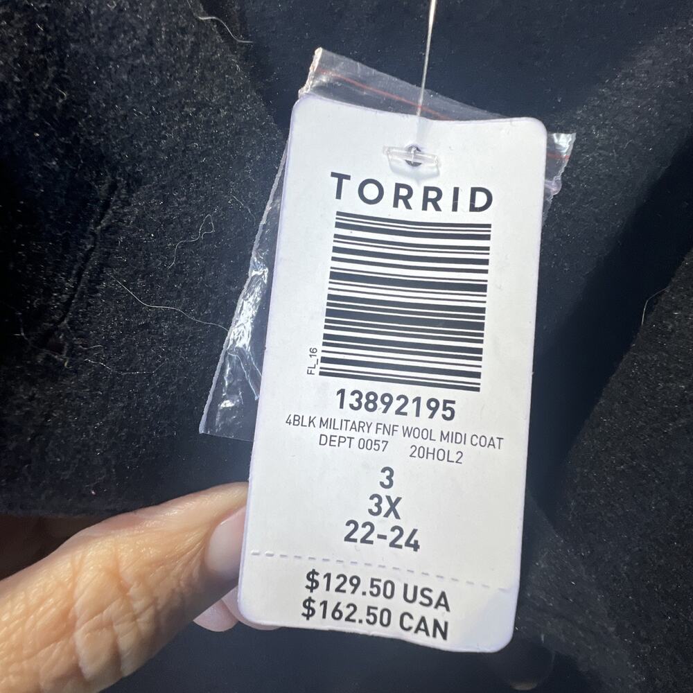 TORRID 3X 22 24 plus FIT FLARE MILITARY FIT COAT WOOL heavy Black Midi $129 NWT - Picture 11 of 16